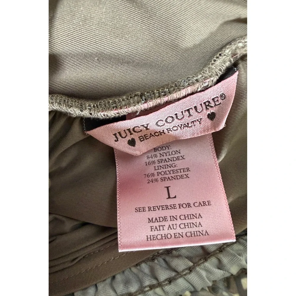 Juicy Couture Beach Royalty Smocked Bandeau Black Tan Large Tankini Bikini Set